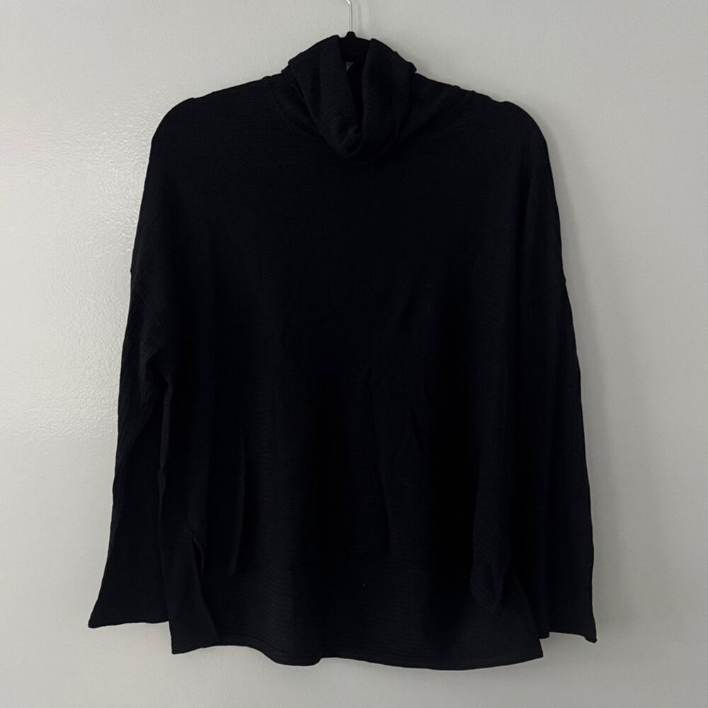 Free People Movement Women's Black Turtleneck Oversized High Low Top